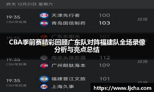 CBA季前赛精彩回顾广东队对阵福建队全场录像分析与亮点总结